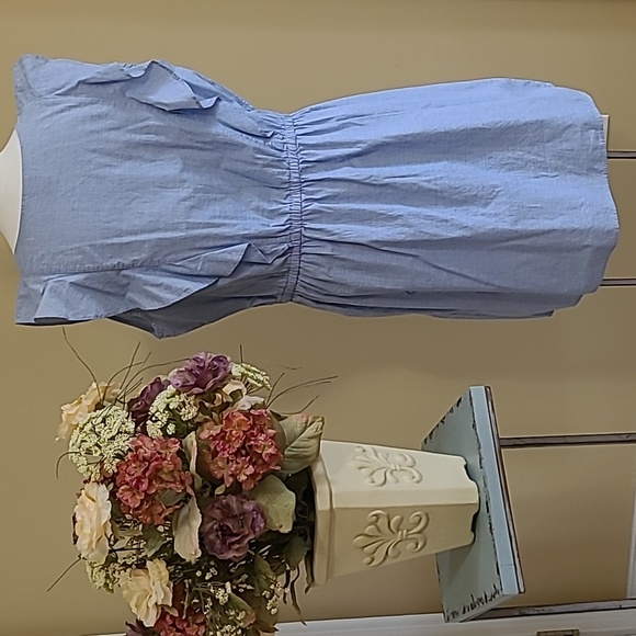 NEW Sleeveless Dress Denim Cotton Blue Penifore Style Ruffle Elastic Waist XL - Picture 3 of 6